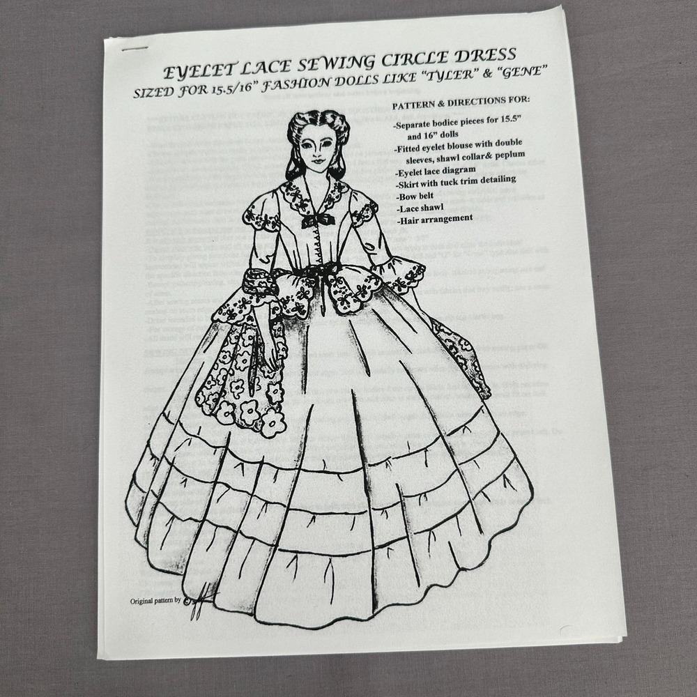 Eyelet Lace Sewing Circle Dress Pattern 15.5" Tyler Gene Fashion Doll UNCUT